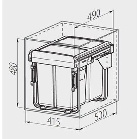Hulladékgyűjtő GTV Practi Eco 450, szelektív, frontkihúzású, lágy záródás, 20+2*10 L edénnyel, fedéllel