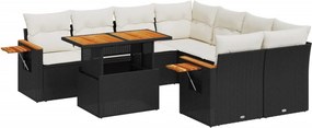vidaXL 9 részes fekete polyrattan kerti ülőgarnitúra párnákkal
