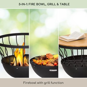 Blumfeldt Nantai, 3 az 1-ben tűzrakóhely grillel és asztallal, Ø 66 cm, Ø 50 cm grill rostély, acél, bambuszlap