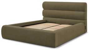 Sötétzöld kárpitozott franciaágy tárolóhellyel, ágyráccsal 160x200 cm Jagna – Bobochic Paris