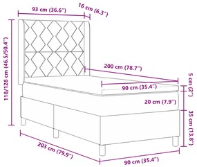 Boxspring Ágy Matrac + LED Kék 90x200 cm Szövet