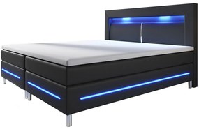Rugós ágy Norfolk 140 x 200 cm fekete - LED sávokkal és rugós matraccal