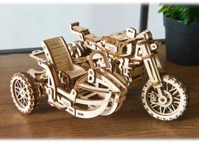 Ugears - 3D fa mechanikus puzzle Scrambler motorkerékpár kocsival
