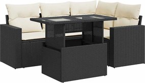 vidaXL 5 részes fekete polyrattan kerti kanapészett párnákkal