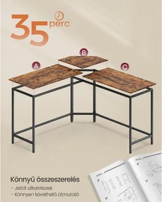 L alakú sarok íróasztal, számítógépasztal, 140 x 140 x 74,7 cm, rusztikus barna/fek