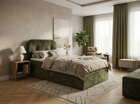 Kárpitozott boxspring ágy FORENA 90x200 cm sötétzöld Matrac: Bonell rugós matrac