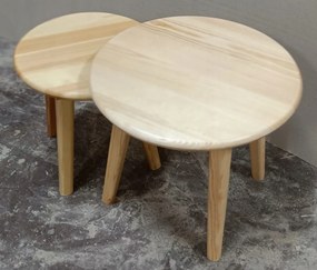 Fa dohányzóasztal szett, átmérő 50 és 40 cm fenyő szín