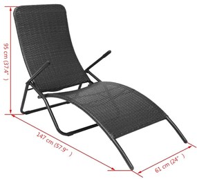 Fekete összecsukható polyrattan napozóágy