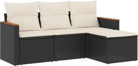 vidaXL 4 részes fekete polyrattan kerti ülőgarnitúra párnákkal