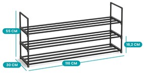 3 szintes fém cipőtartó, 116 x 30 x 55 cm