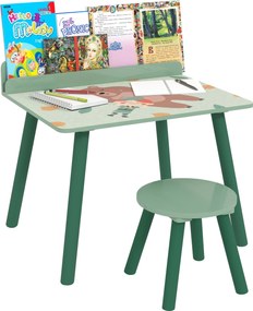AIYAPLAY 2 darabos gyerek asztal és szék szett - Asztal szék könyvespolccal 3+ éves gyerekek számára játékszobába, Zöld | Aosom