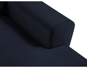 Sötétkék bársony kinyitható tárolóhelyes sarokkanapé (jobb oldali-heverő résszel) Kyoto – Cosmopolitan Design