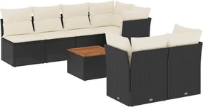 vidaXL 8 részes fekete polyrattan kerti ülőgarnitúra párnákkal