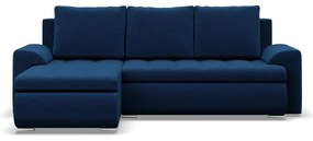 Tokio sarokkanapé, 2 ágyneműtartóval, bársony, baloldali, kék
