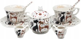 Kpl kétszemélyes 2x csésze 2x tejeskávé cukortartó szett macska ajándék