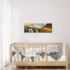 Kép a hegyekről és vízesésekről Izlandon (órával) (90x30 cm)
