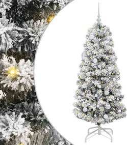 vidaXL Műanyag Hajtogatós Karácsonyfa 150 LED-del Zöld és Fehér 150 cm