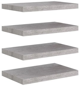 4 db betonszürke MDF lebegő fali polc 50 x 23 x 3,8 cm