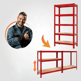 HEAVY nagy teherbírású polc, max. 875kg, 180×90×40cm, piros Monzana