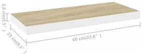 4 db tölgyszínű és fehér MDF lebegő fali polc 60x23,5x3,8 cm