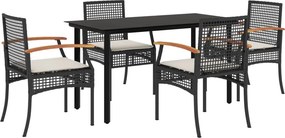 vidaXL 5 részes fekete polyrattan kerti étkezőgarnitúra párnákkal