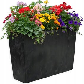 Kerti Kaspó Téglalap Alakú Nagy 56 CM Teraszbetéttel Fekete Beton