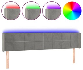 világosszürke bársony LED-es fejtámla 183 x 16 x 78/88 cm