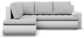 Tokio sarokkanapé, L alakú háttámlával, 2 ágyneműtartóval, fonott + műbőr, baloldali, szürke - fehér