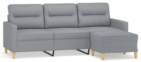 vidaXL 3 személyes világosszürke szövet kanapé lábtartóval 180 cm