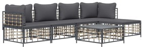 6 részes antracitszürke polyrattan kerti ülőgarnitúra párnákkal
