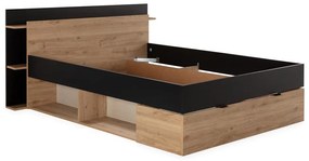 Fekete-natúr színű ágyneműtartós franciaágy ágyrács nélkül, tölgyfa dekorral 160x200 cm Albo – Marckeric