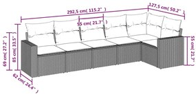6 részes fekete polyrattan kerti ülőgarnitúra párnával