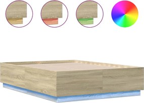 vidaXL sonoma tölgy színű szerelt fa ágykeret LED-del 140 x 190 cm