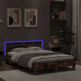füstös tölgy színű ágykeret fejtámlával és LED-del 120x200 cm