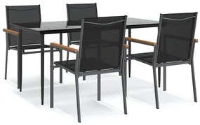 vidaXL 5 részes fekete textilén és acél kerti étkezőgarnitúra