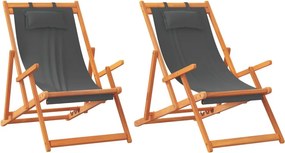 vidaXL 2 db összecsukható szürke szövet strandszék