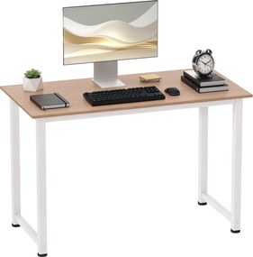 HOMCOM Modern Íróasztal Acél Vázal és Állítható Lábbal 120x60x76 cm Fehér és Természetes | Aosom