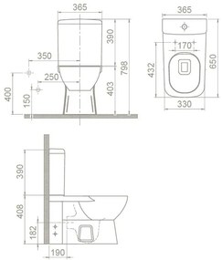 CeraStyle DURU monoblokk WC - WC tartály - öblítőszelep - perem nélküli - mély öblítésű