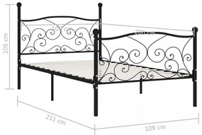 fekete fém ágykeret lécezett ágyráccsal 100 x 200 cm