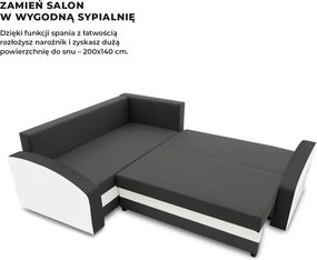 Grande sarokkanapé polcokkal , polc a jobb karfaban, baloldali, szövet anyag, bonell töltet, szürke - fehér