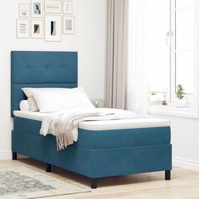 Boxspring Ágy Mattal Sötétkék 90x200 cm Bársony