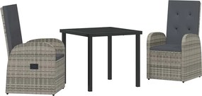 vidaXL Kert étkező szett párnával 3 pcs Szürke polirattan