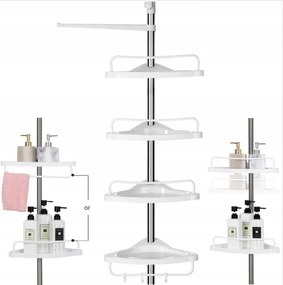 Teleszkópos fürdőszobai zuhanypolc, állítható magasság, fehér