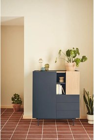 Antracitszürke-natúr színű magas komód tölgyfa dekorral 100x120 cm Otto – Teulat