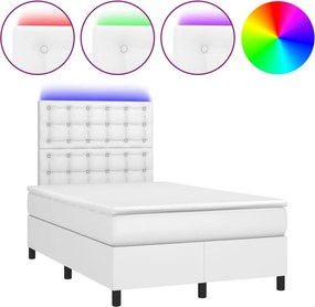 vidaXL fehér műbőr rugós ágy matraccal és LED-del 120x200 cm