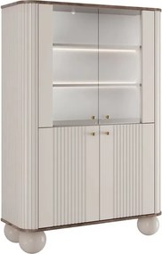 Vesper négyajtós vitrin 103 cm - kasmír / dió / arany fogantyúk / gömb alakú lábak
