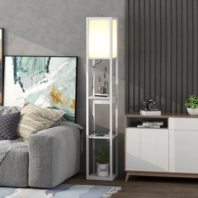 Állólámpa 3-szintes polccal, lábkapcsolóval, usb portokkal, fehér