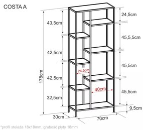 Costa A könyvespolc tölgy, fekete