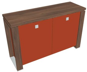 Verno+ S alacsony szekrény 140 x 46 x 90 cm, üvegajtó, dió / narancs