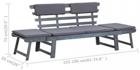 2 az 1-ben szürke tömör akácfa kerti pad párnákkal 190 cm